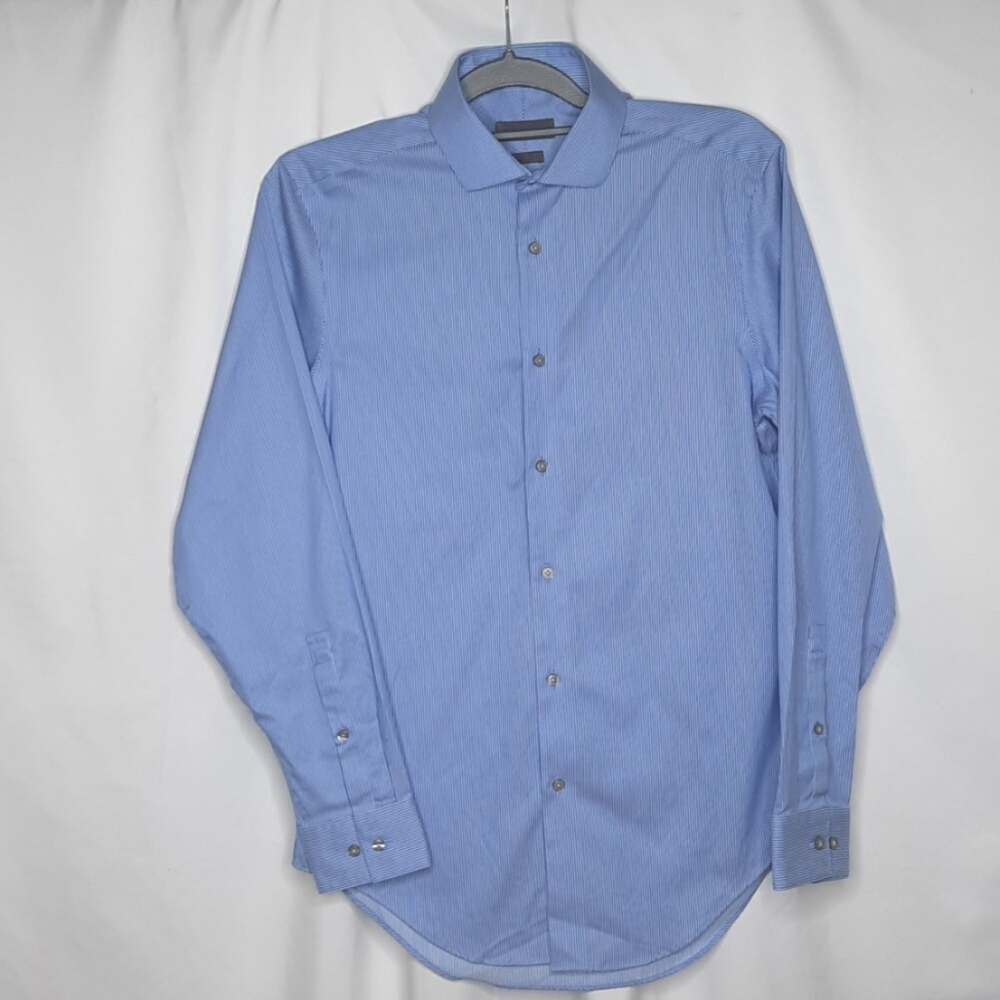 Calvin Klein Men's Slim Fit Non Iron Button Down Shirt Blue Striped